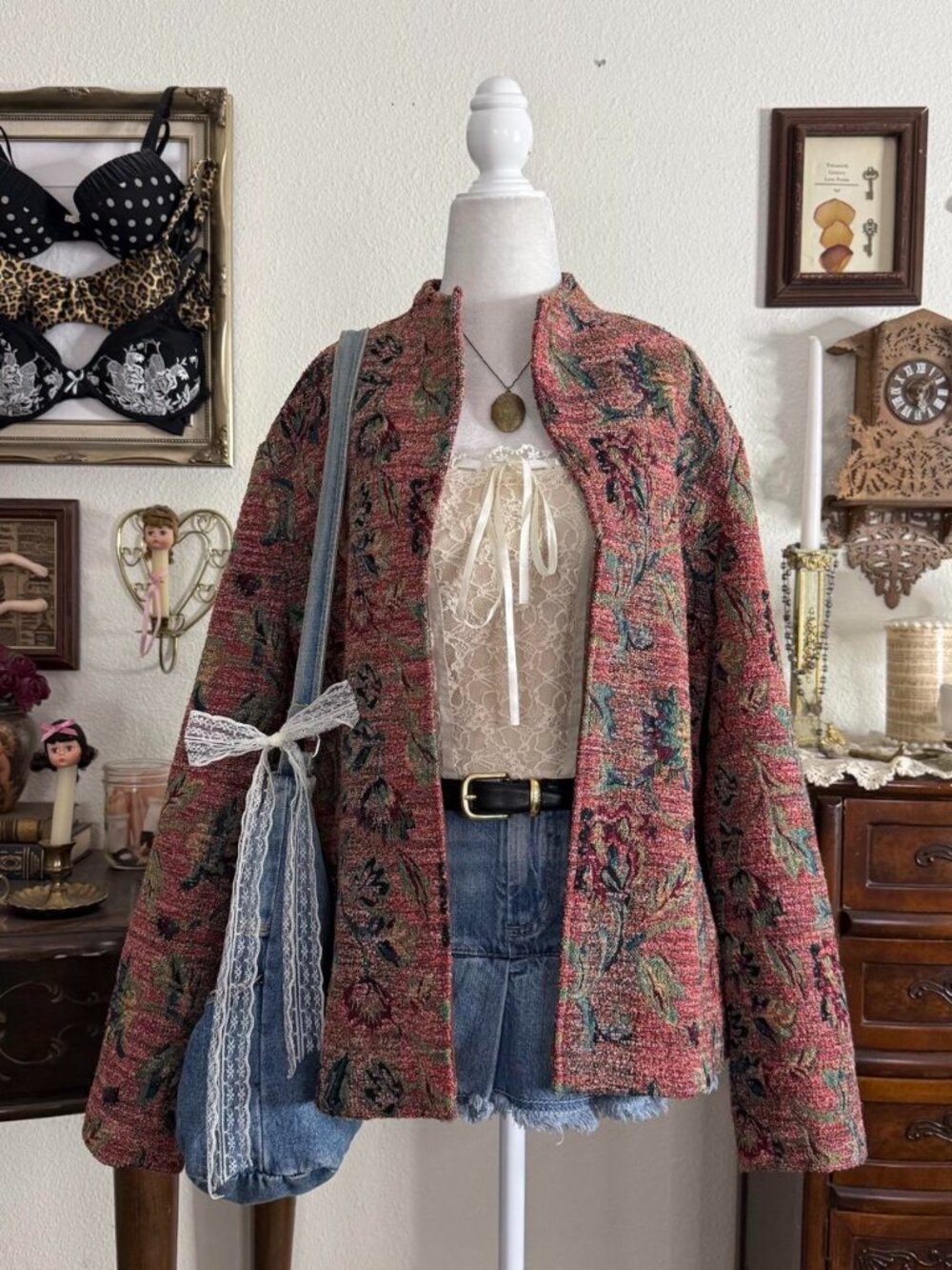 90’s boho whimsical tapestry floral jacket